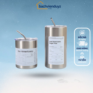 Ly Giữ Nhiệt Iced Americano Inox 304, Cốc Giữ Nhiệt Đúc Liền Khối Cao Cấp Có Nắp Đậy Tặng Kèm Ống Hút ( Giá Rẻ )