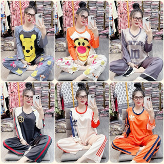  Đồ bộ Pyjama nữ thiết kế in 5D cổ tròn tay ngắn tay dài lụa latin siêu mát