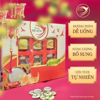 Hộp quà 6 Tổ yến chưng sẵn Phú Hưng vị đường phèn dễ uống bổ sung năng lượng cho cơ thể hỗ trợ sức khỏe toàn diện 6x70ml
