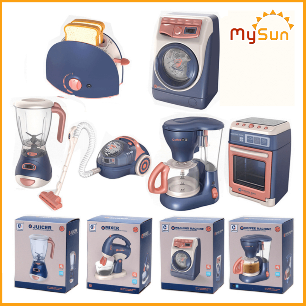 Bộ đồ chơi nhà bếp cỡ lớn cho bé gái tặng PIN AA: máy giặt, pha coffee, hút bụi, xay sinh tố – MySun