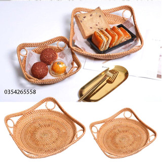 Khay mây| đĩa mây vuông để trái cây trang trí bàn ăn