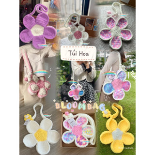 (Cần gấp ib) TÚI HOA LEN 5 cánh sắc màu, túi len handmade BLOOMBAG