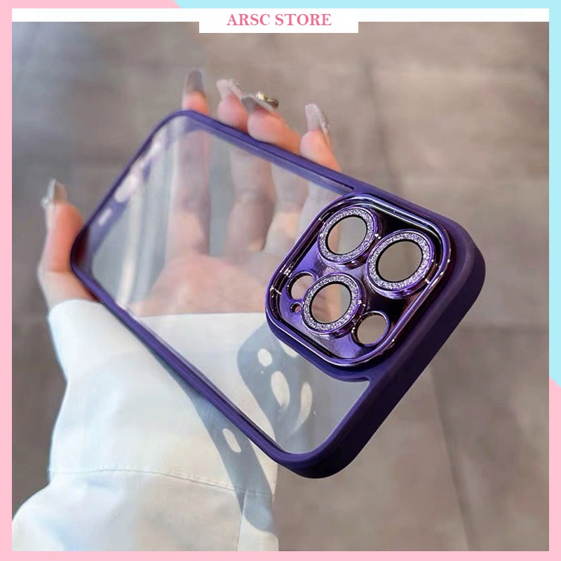 Ốp Lưng Iphone Silicon Trong Suốt Cạnh Mềm Lưng Acryc Chống Sóc Camera Đính Hạt Cho Iphone 11 12 13 14 15 Pro Max Plus