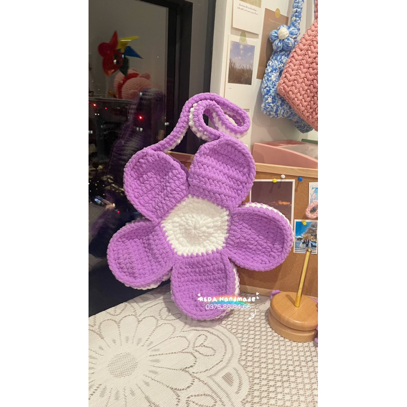 TÚI HOA LEN 5 cánh Handmade, túi hoa len BLOOMBAG