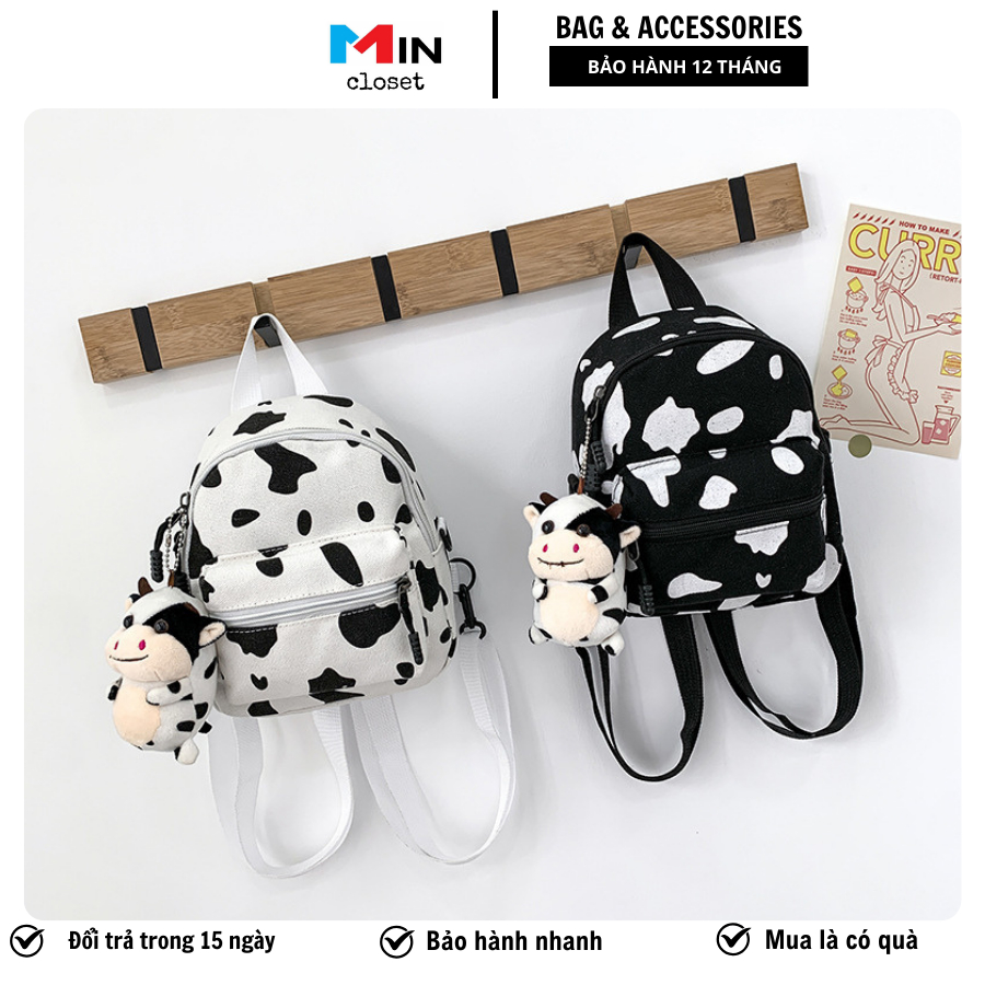 Balo Mini Ba lô nữ vải canvas BÒ SỮA dễ thương - B01