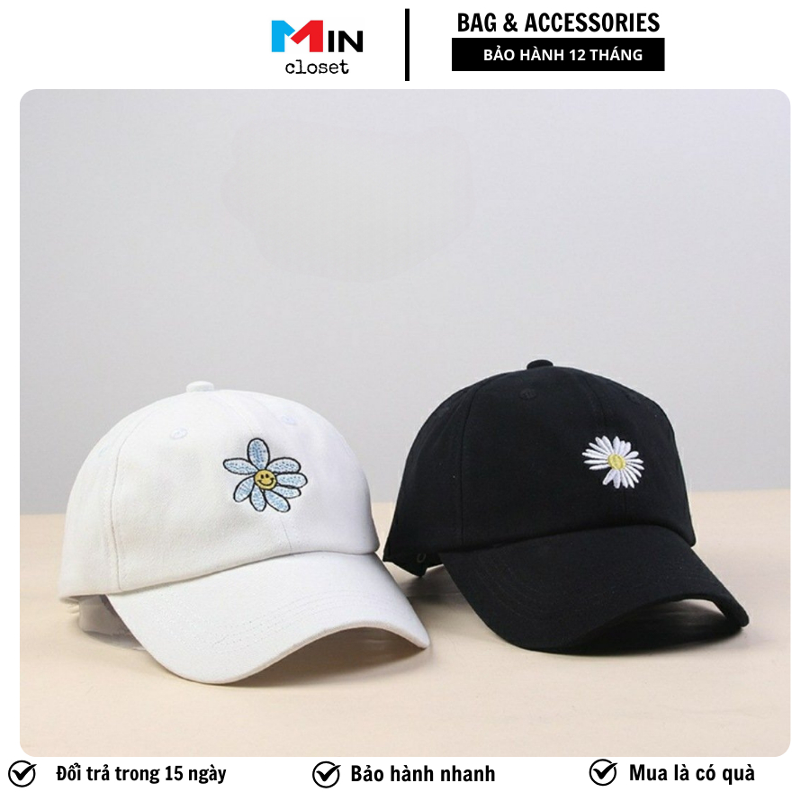 Mũ Lưỡi Trai Unisex Thêu Hình Hoa Cúc Phong Cách Ulzzang Nhiều Màu - Mincloset