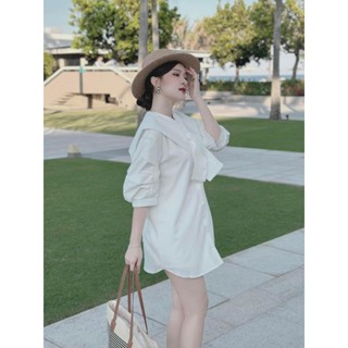 [QUÀ CỘT TÓC] Váy baby doll trắng xanh form rộng dưới 60kg mặc được L100BD