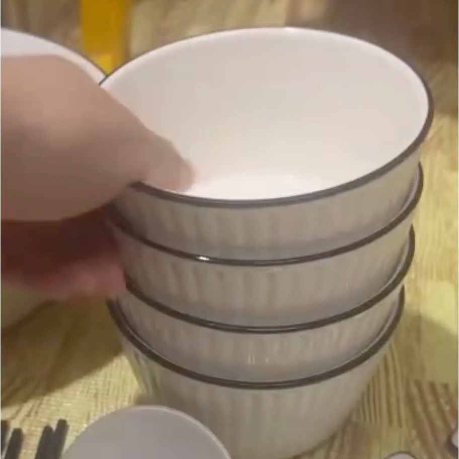 Bộ bát đũa sứ 16 món vân sọc trắng nhã nhặn