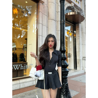 Laland top black wax| blomy skirt | áo tiểu thư ôm tay lửng| váy xoè tiểu thư phối quần ren