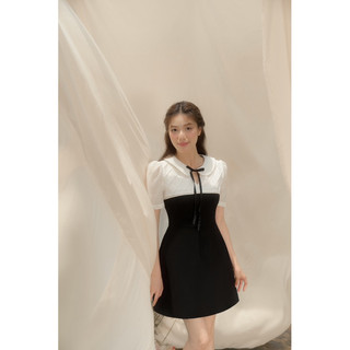 CÉLESTE - Váy Đầm Đen Cổ Sen Viviant Dress Phối Nơ Nhỏ Điệu Đà Thanh Lịch