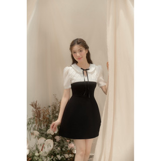 CÉLESTE - Váy Đầm Đen Cổ Sen Viviant Dress Phối Nơ Nhỏ Điệu Đà Thanh Lịch