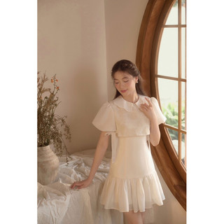 CÉLESTE - Váy Đầm Tiểu Thư Dáng Ngắn Xoè Chất Tơ Mềm Cổ Bèo Tay Bồng Cách Điệu Aline Dress