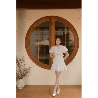 CÉLESTE - Váy Đầm Tiểu Thư Dáng Ngắn Xoè Chất Tơ Mềm Cổ Bèo Tay Bồng Cách Điệu Aline Dress