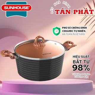 Nồi ceramic chống dính đáy từ Sunhouse size 18-20-24cm dùng trên mọi loại bếp -sản phẩm chính hãng Sunhouse