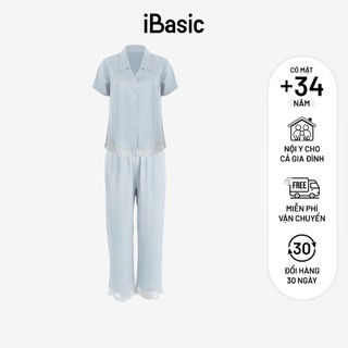 Bộ mặc nhà nữ phối ren tay ngắn quần dài iBasic HOMW027