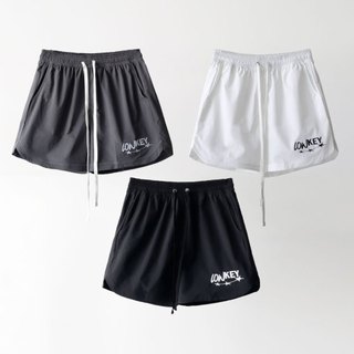 Quần dù nhăn basic short logo thêu - đen/trắng/xám