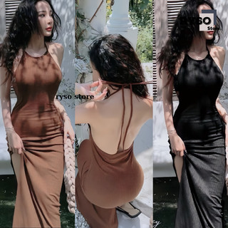 Đầm Maxi cổ yếm hở lưng dáng dài CÓ MÚT, Đầm ba lỗ dáng dài ,Váy Maxi Yếm Tăm Lạnh Đuôi Cá Xẻ Tà RYSO