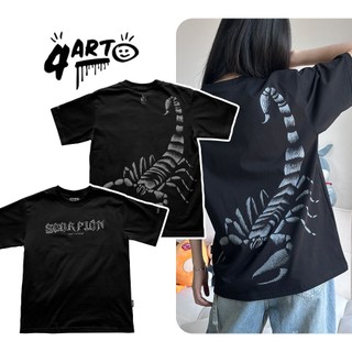 Áo thun 4Art SCORPION Cotton 2 chiều 235gsm Hình in lụa Oversized Unisex Màu Đen
