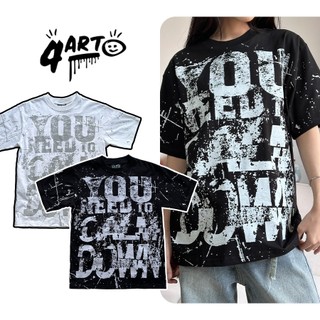 Áo thun 4Art CALM DOWN Cotton 2 chiều 235gsm Hình in lụa Oversized Unisex Màu Đen