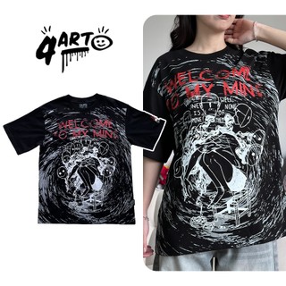 Áo thun 4Art MY MIND Cotton 2 chiều 235gsm Hình in lụa Oversized Unisex Màu Đen
