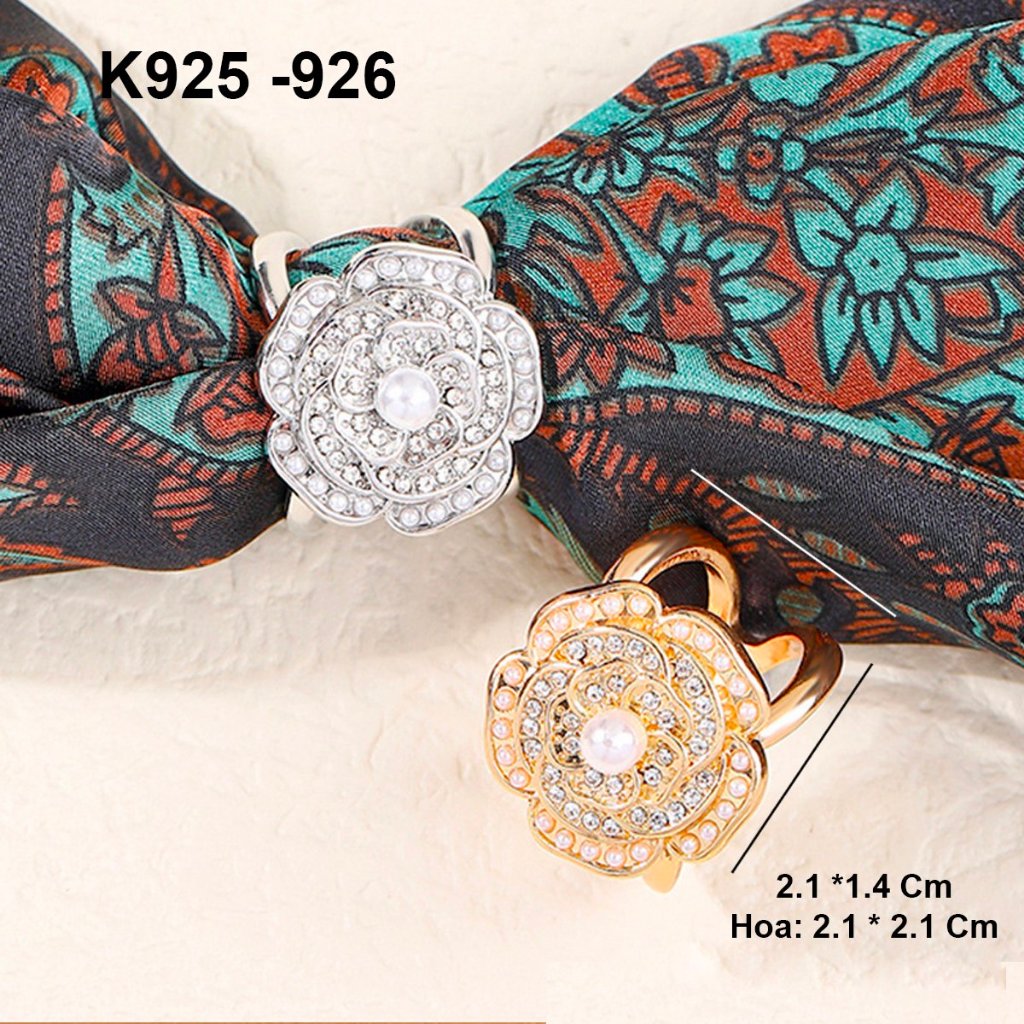 GOTI Phụ Kiện Khuy Cài Khăn Lụa Khoen Cài Nút Thắt Tạo Kiểu Khăn Choàng Hoa Hồng Viền Đá K925 K926
