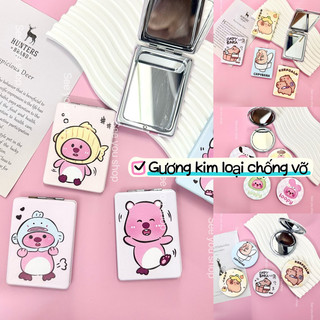 Gương trang điểm Gương gấp di động Gương nhỏ cao cấp Mini Bỏ Túi Kim Loại Chống Vỡ 2 Mặt Bọc Da capybara Loppy Lotso