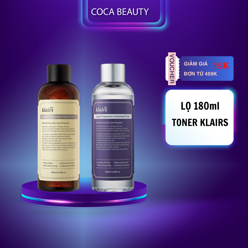 Nước hoa hồng Klairs - Toner Klairs Supple Preparation Unscented/ Facial Toner 180ml cấp ẩm và cân b