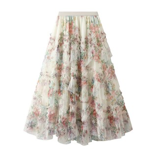 V.I.T House | Chân váy ren lưới họa tiết hoa viền ren 3 lớp