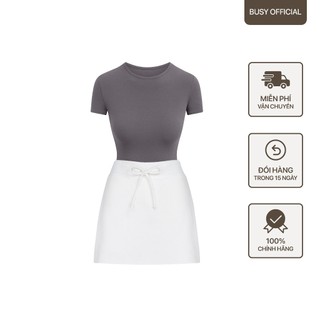 Set Gồm 1 Áo Ngắn Tay Cổ Tròn Sát Dáng Thường (Màu Xám) và 1 Chân Váy Cotton Da Cá Ngắn (Màu Trắng)