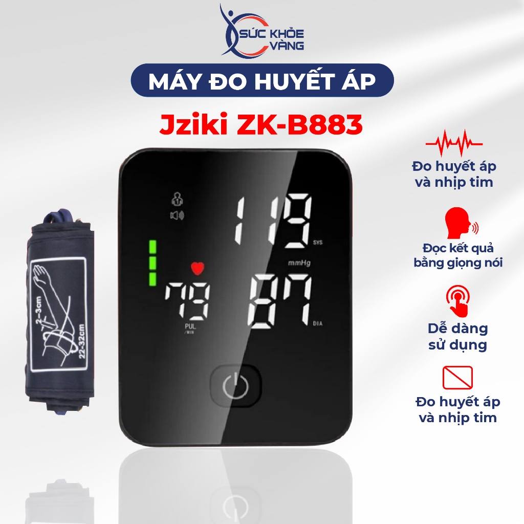 Máy đo huyết áp ZK-B883 cao cấp, đo tự động bằng 1 nút chạm, dễ sử dụng kết quả chính xác. màn hình led, bảo hành 12T