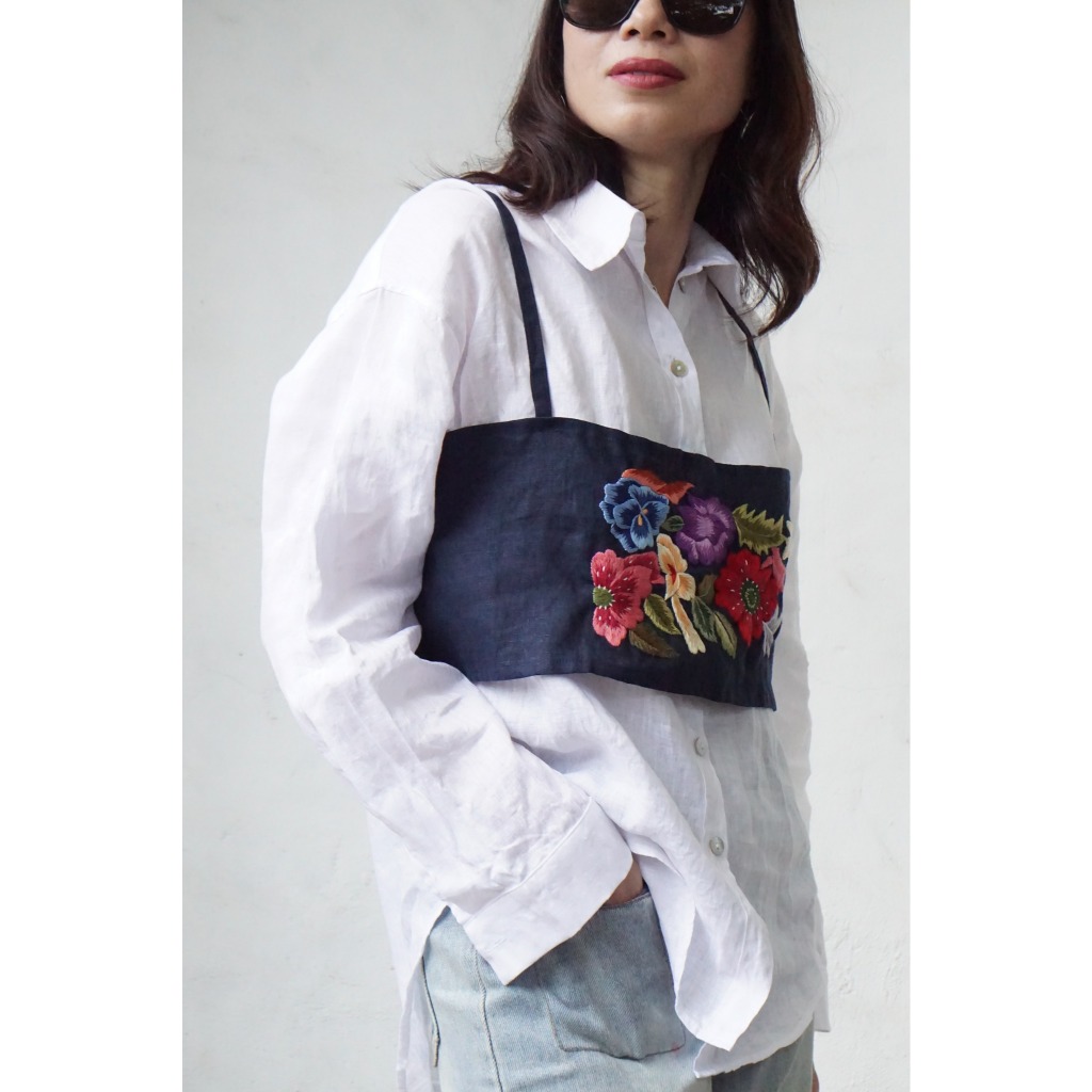 Áo dây yếm linen MaxMessi Florist thêu tay cao cấp
