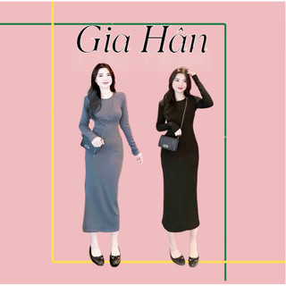 Đầm body trơn tay dài gân tăm tôn dáng