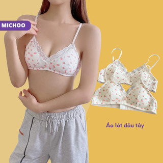 Áo Cotton Nữ Không Gọng MICHOO Cotton Mềm Mại Thoáng Mát Hoạ Tiết Quả Dâu Cherry