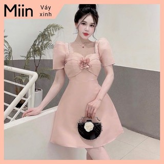 Váy nhung đính ngọc ngực ly hoa trà