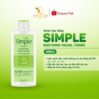Nước hoa hồng Simple Toner làm dịu và cân bằng độ ẩm cho da - lành tính 200ml