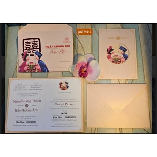 Thiệp Mời Ánh Kim nhũ thơm 2024 Có Ruột + Phong Bao