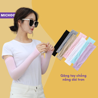 Găng Tay Dài Đi Nắng MICHOO Chống Tia UV Thông Hơi Màu Trơn