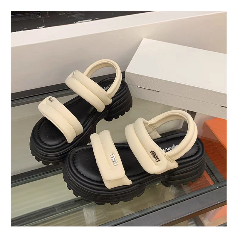 Dép sandal nữ quai phồng miumiu đế cao