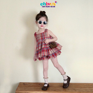 Đồ bộ bé gái CHIVU'sKID, set đồ bé gái mùa hè áo bồng sát nách kèm quần dáng bí chất thô mềm mát cực sành điệu