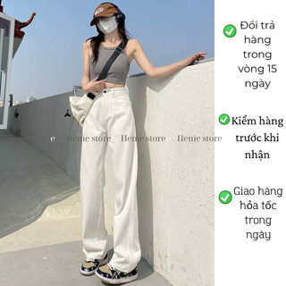 Quần Jeans Trắng Ống Rộng Lưng Cao Kiểu Dáng Basic 2 Màu Cơ Bản