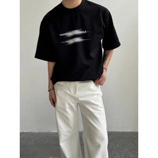 Áo Thun Nam Cotton Màu Đen Tay Lỡ Hiệu Ứng Chữ Kiểu
