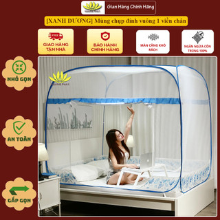 [XANH DƯƠNG] Mùng chụp đỉnh vuông 1 viền chân - màn chụp tự bung cao cấp có viền chân Màu xanh dương