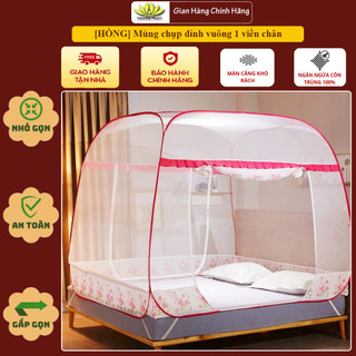 [HỒNG] Mùng chụp đỉnh vuông 1 viền chân - màn chụp tự bung cao cấp có viền chân HỒNG
