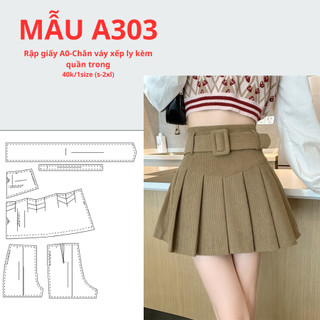 Rập giấy a0 chân váy xếp ly kèm quần bên trong-mã a303