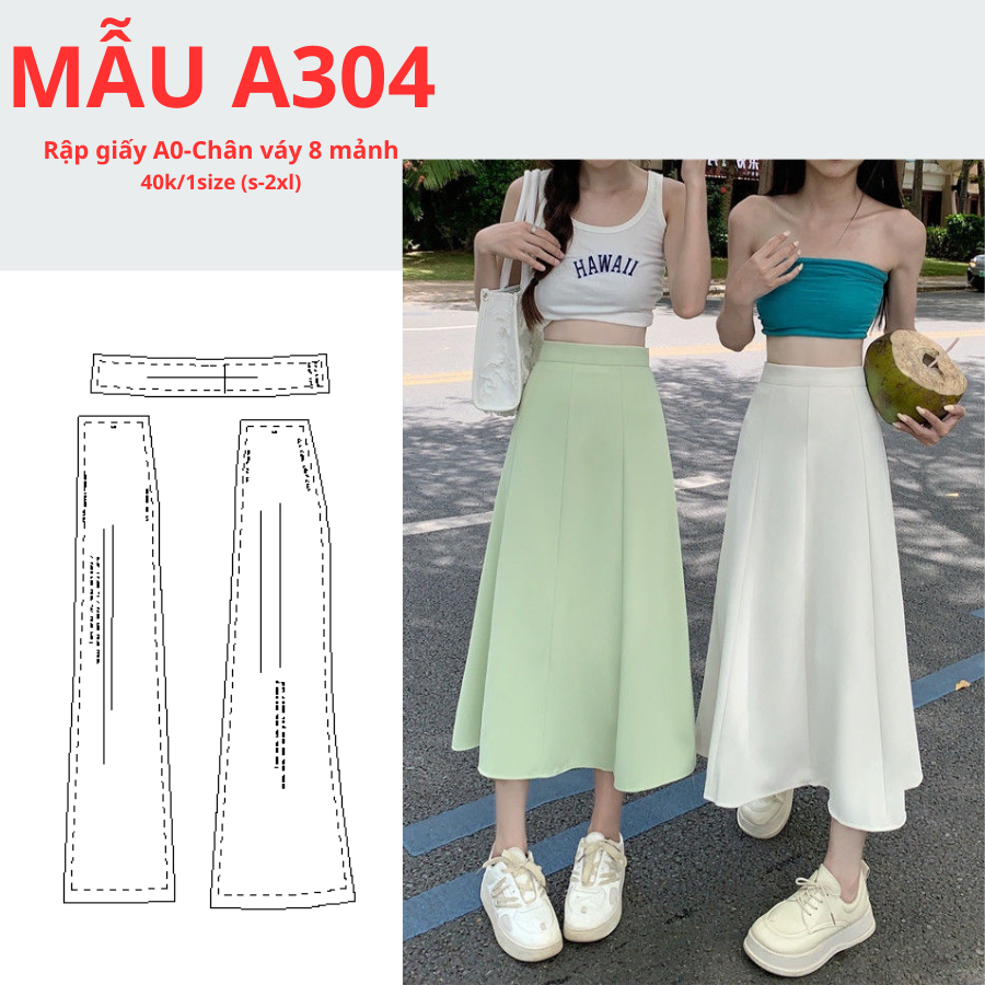 RẬP GIẤY A0 CHÂN VÁY 8 MẢNH-MÃ A304
