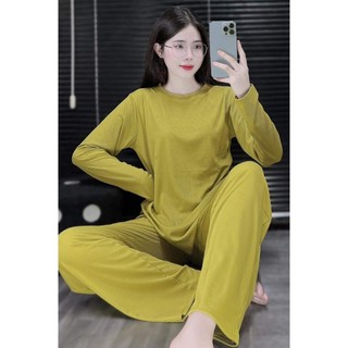 Đồ bộ, đồ bộ nữ, set bộ ủ kem tay dài quần ống suông chất tăm lạnh bigsize 45-85kg