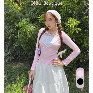 Áo kiểu nữ tay dài ôm giả 2 lớp chất thun gân - điệu boutique