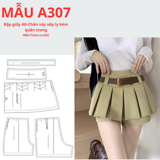 Rập giấy a0 chân váy xếp ly kèm quần bên trong-mã a307