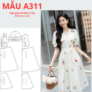Rập giấy a0 đầm 2 lớp tùng váy nhún-mã a311