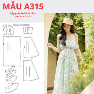Rập giấy a0 đầm 2 dây 2 lớp -mã a315